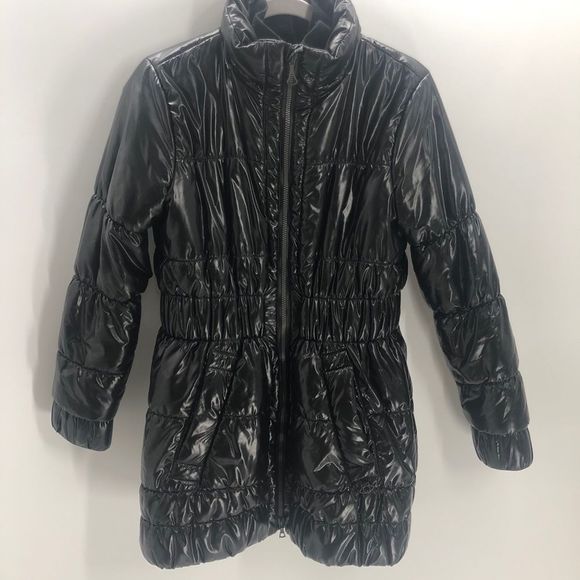 Erin Snow Quilted Puffer Black Glossy Coat S - Picture 3 of 6